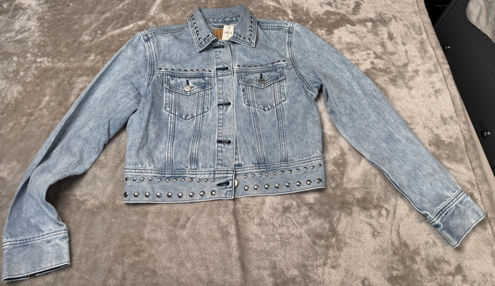 GAP Cropped Studded Blue Denim Jean Jacket Womens Size M Tall NWT